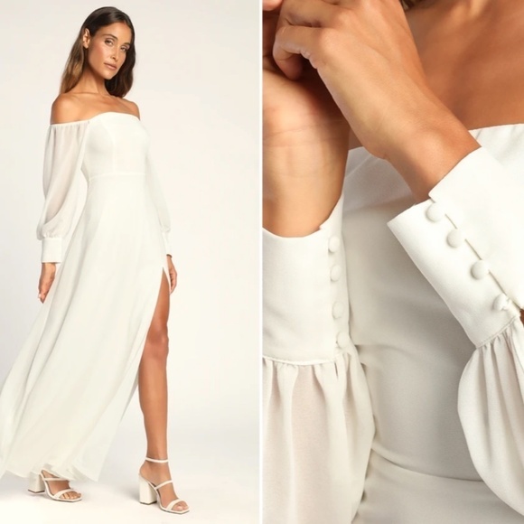 LULU's Long Sleeve Romantic Flowy Bridal Shower Bachelorette Elopement Maxi - Picture 3 of 4